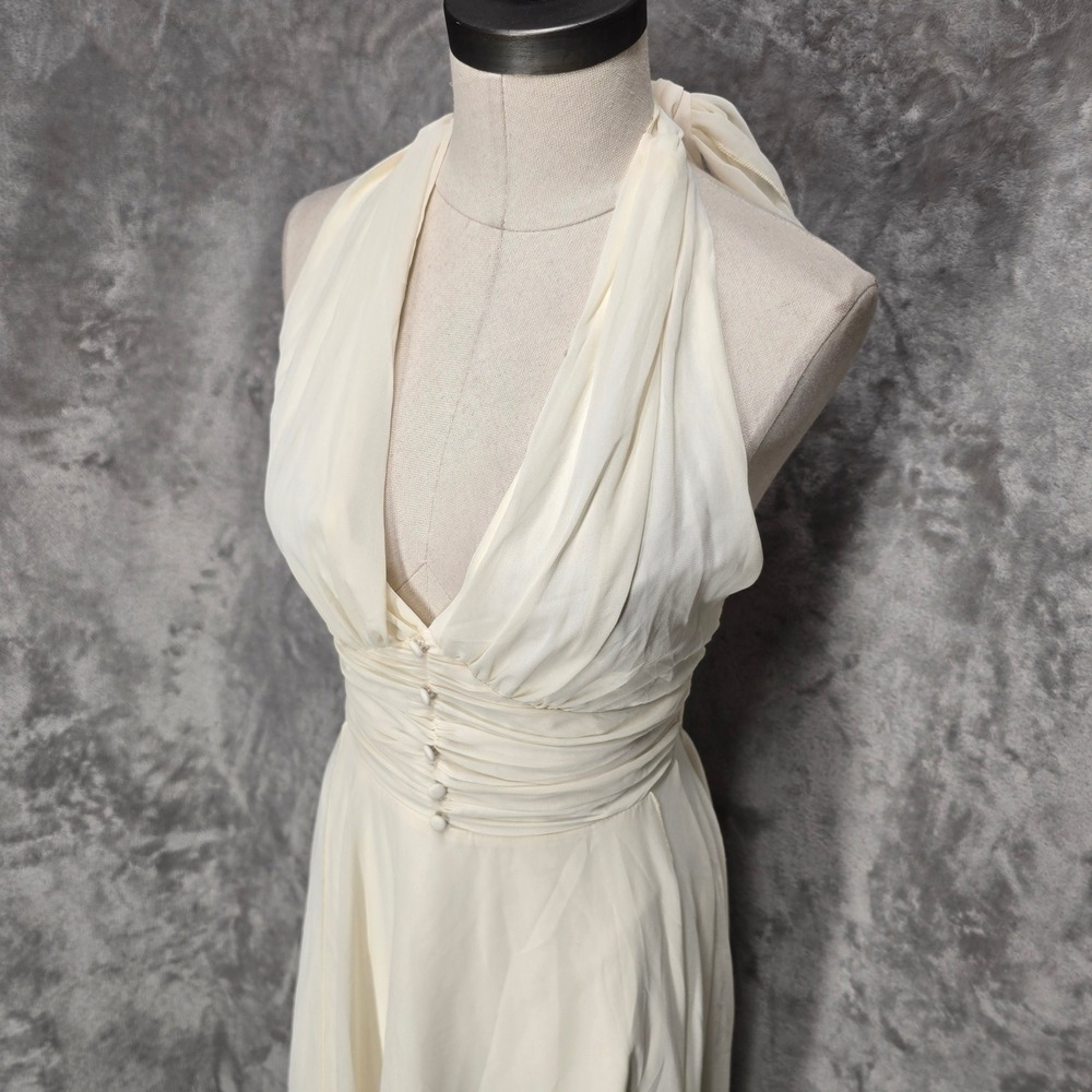 Regencycore Halter Dress Women S Cream Ruched Fairy Ethereal Marilyn Style Retro - Picture 9 of 16